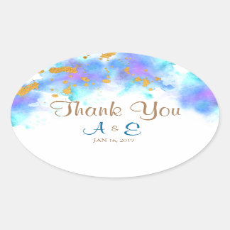 Dolphin azul acuarela Gracias Pegatina Oval