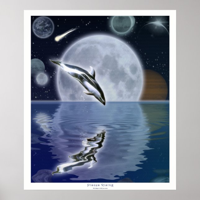 DOLPHIN & MOON II Fantasía Poster de Arte (Frente)