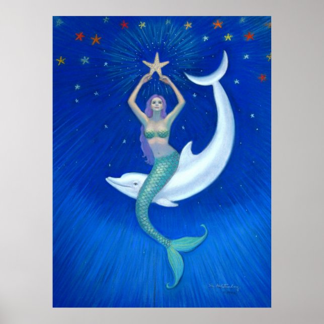 Dolphin Moon Mermaid Fantasma Poster de arte (Frente)