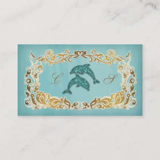 Dolphin Spa tarjeta de visita Floral Blue Gold Pur