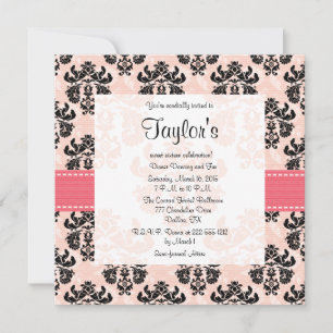 Dombros rosados y negros Dieciséis invitaciones