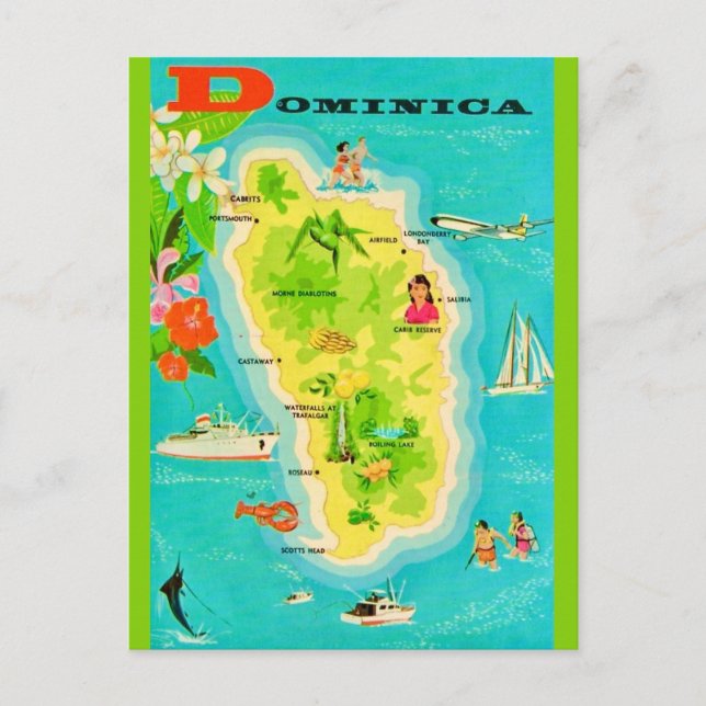 Dominica Isla del Caribe Postal de Mapa (Anverso)