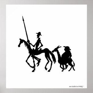 Don Quijote y Sancho Panza arte blanco y negro