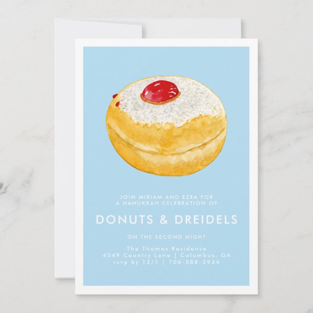 Donas & Dreidels | Invitación de fiesta de Hanukka (Anverso)