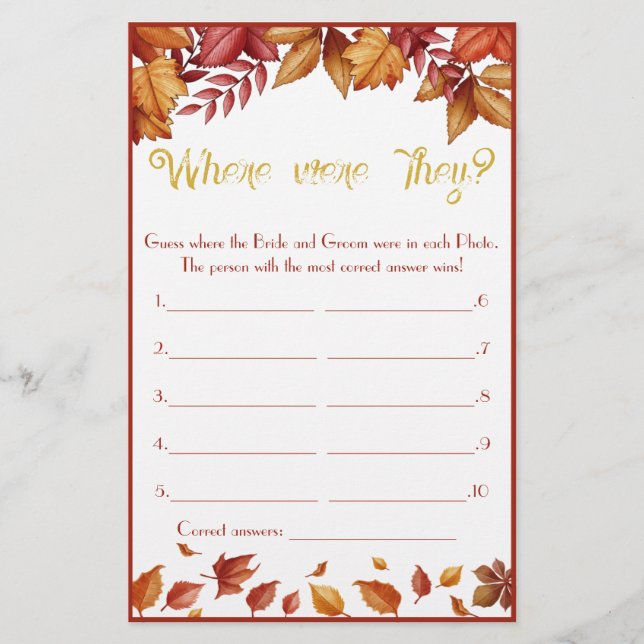 ¿Dónde estaban? Autumn Bridal Shower Game Flyer (Frente)