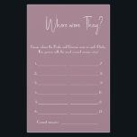 ¿Dónde Estaban? Volante de tarjeta de juego Bridal<br><div class="desc">¡Sumérgete en tu ducha de novia con esta tarjeta de juego "¿Dónde estaban?"! Los invitados adivinan dónde estaban la novia y el novio en cada foto —ganan las respuestas más correctas. Perfecto para duchas de novias, duchas de bodas, fiestas de compromiso y solteras. Disponible en elegantes diseños verdes, morados y...</div>