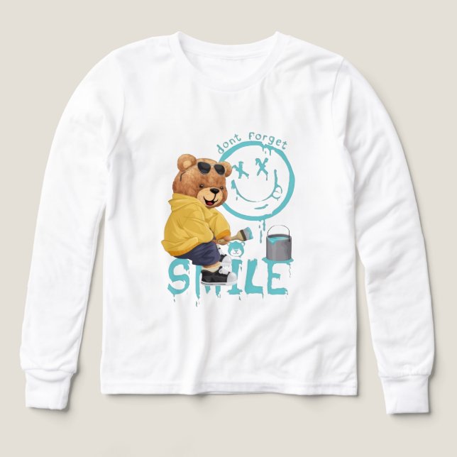 "Don't Forget to Smile" Artist Bear Long-Sleeve Sh (Diseño frontal)