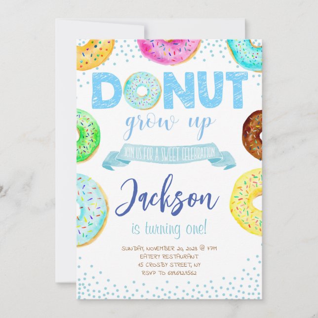Donut 1er cumpleaños Invitación niño no crece (Anverso)