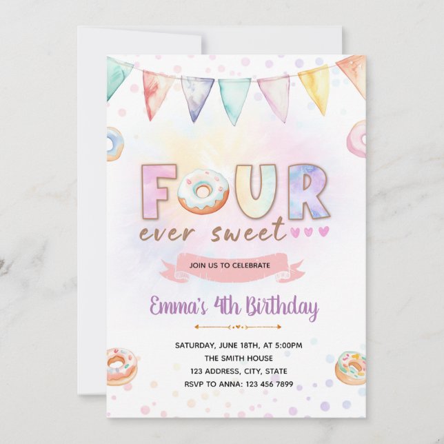 Donut 4ever dulce invitación de cumpleaños (Anverso)