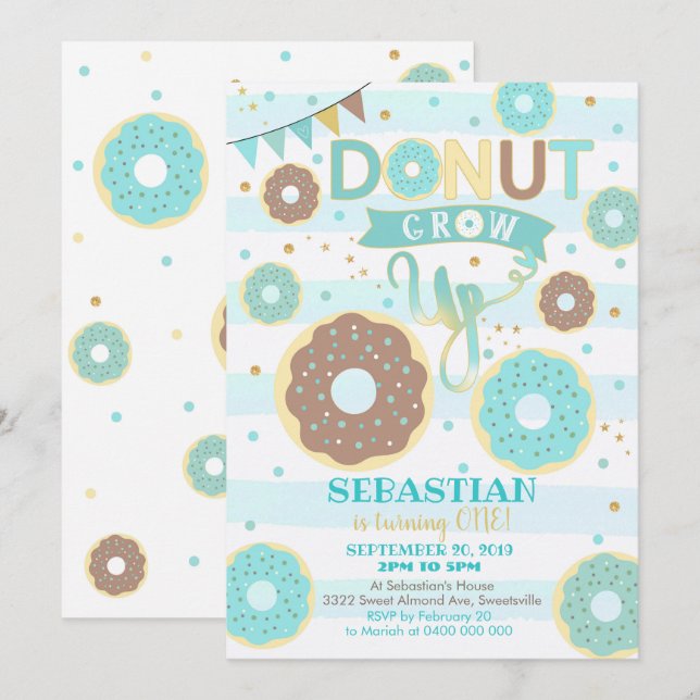 Donut Crece Invitación de Primer Cumpleaños Donut (Anverso / Reverso)