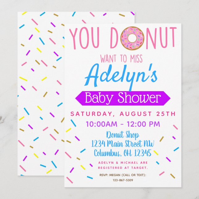Donut, Doughnut Invitación de Baby Shower (Anverso / Reverso)
