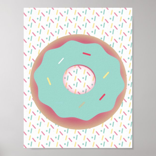Donut espolvoroso rompe pared arte Poster Verde az (Frente)