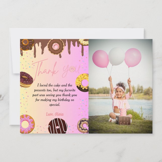 Donut fiesta tema cumpleaños tarjeta de agradecimi (Anverso)