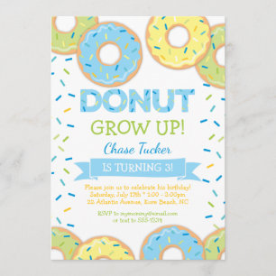 Donut Grow Up Boy Birthday Invitación Blue