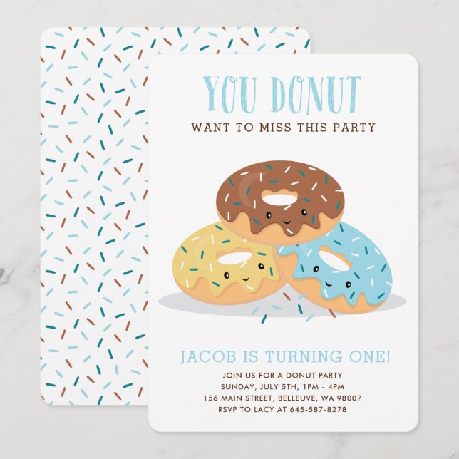 Donut Miss esta divertida invitación de fiesta de  (Anverso / Reverso)