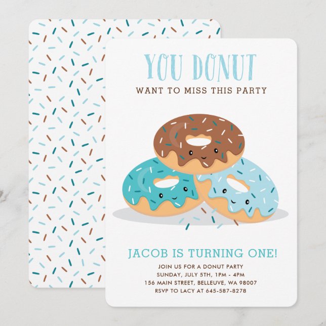 Donut Miss esta invitación de fiesta de cumpleaños (Anverso / Reverso)