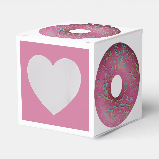 Donut rosado con caja de favores de rociadores (Anverso)