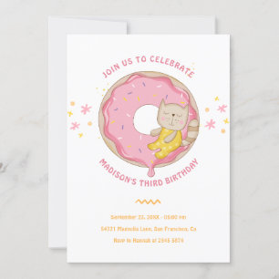 Donut Rosado Con Invitación De Cumpleaños Del Gato