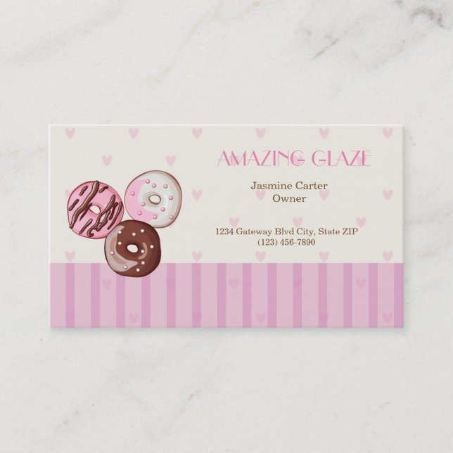 Donut Shop Tarjeta de visita Corte Corazón Rosa (Anverso)