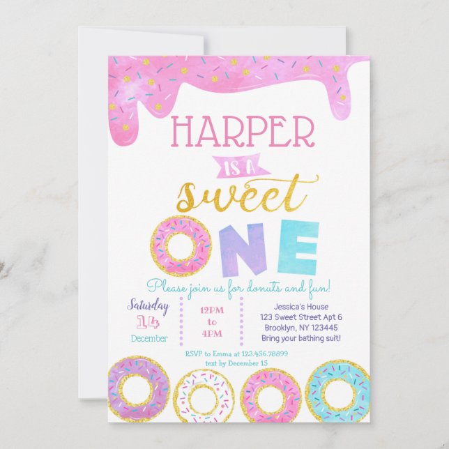 Donut Sweet One First Birthday Invitaciones 1ª (Anverso)