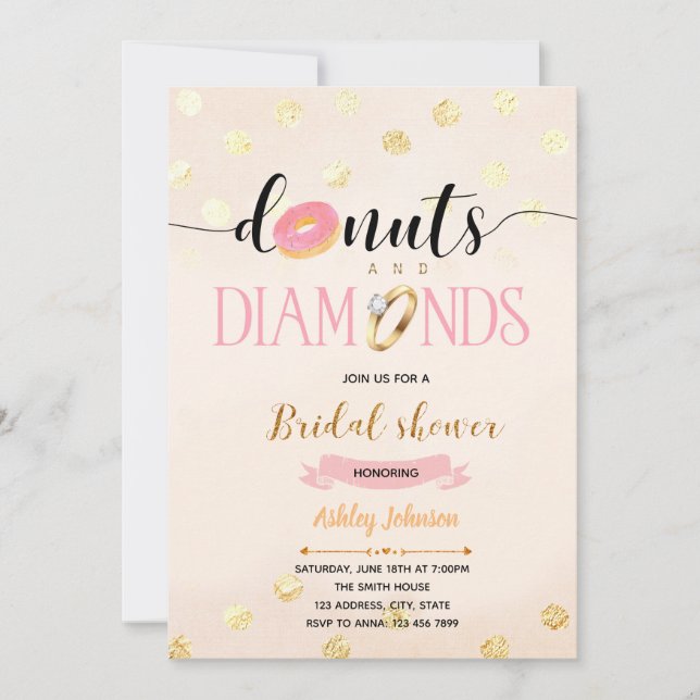 Donuts de purpurina rosa e invitación a diamantes (Anverso)