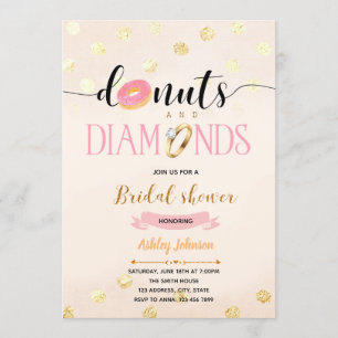 Donuts de purpurina rosa e invitación a diamantes