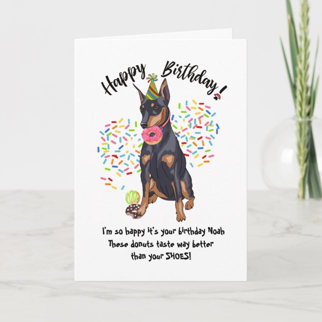Donuts de tarjetas de cumpleaños Doberman divertid (Anverso)