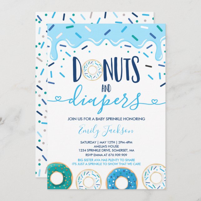 Donuts Y Diapers Invitación A Espolvorear Bebés (Anverso / Reverso)