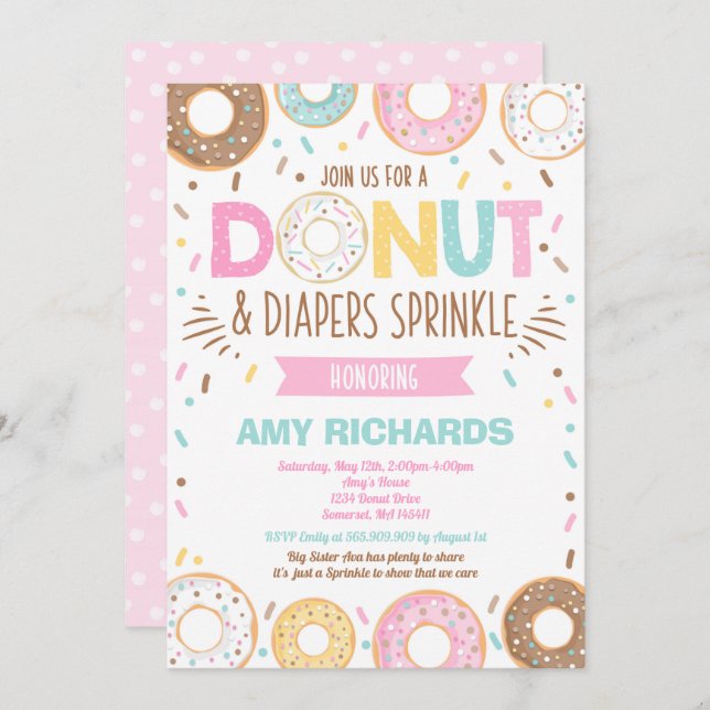 Donuts Y Diapers Invitación A Espolvorear Bebés (Anverso / Reverso)