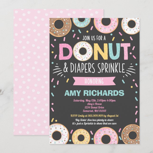 Donuts Y Diapers Invitación A Espolvorear Bebés (Anverso / Reverso)
