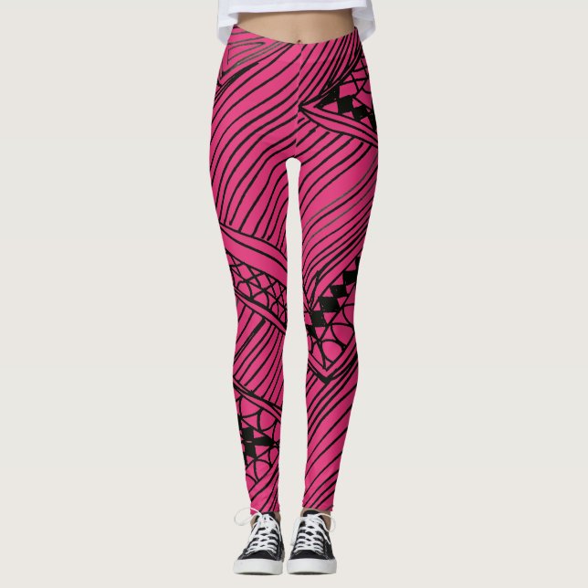 Doodle 1A Black Hot Pink Leggings (Anverso)