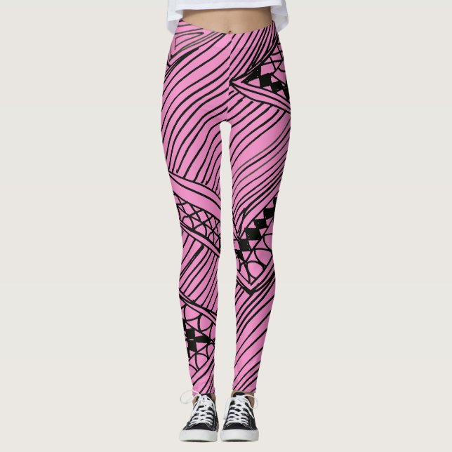 Doodle 1A Black Light Pink Leggings (Anverso)