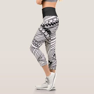 Doodle 1A Black White 1 Capri Leggings