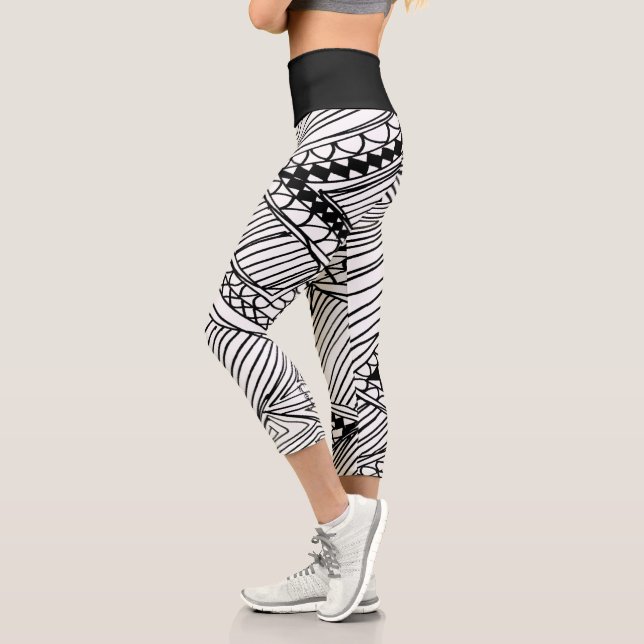 Doodle 1A Black White 1 Capri Leggings (Izquierda)