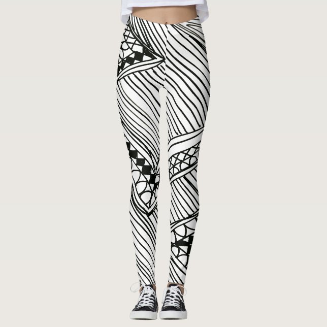 Doodle 1A Black White Leggings (Anverso)