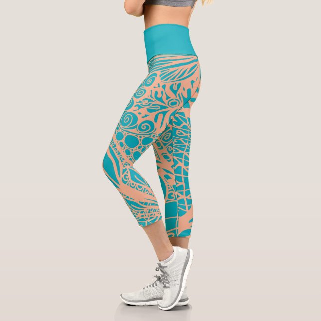 Doodle 1E Aqua Peach 1 Capri Leggings (Izquierda)