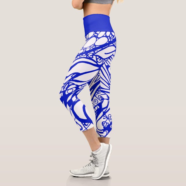 Doodle 1E Azul Blanco 1 Leggings Capri (Izquierda)