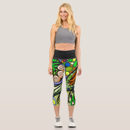 Doodle 1E Green 1 Capri Leggings