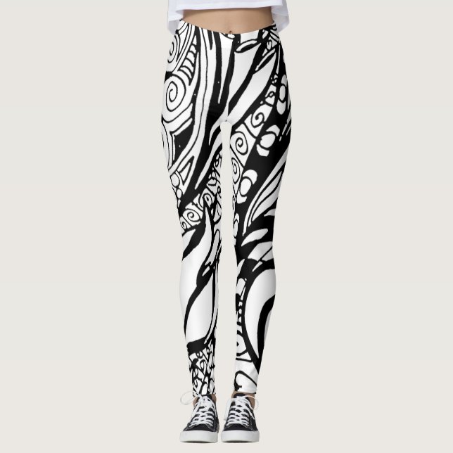 Doodle 9B Black White Leggings (Anverso)
