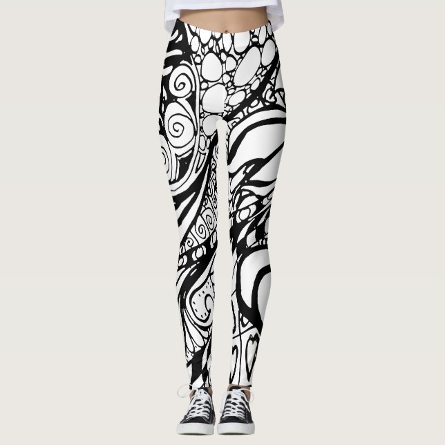 Doodle 9B Black White Leggings (Anverso)