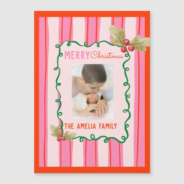  Doodle Christmas Pink Red Border Photo Holiday  (Anverso)