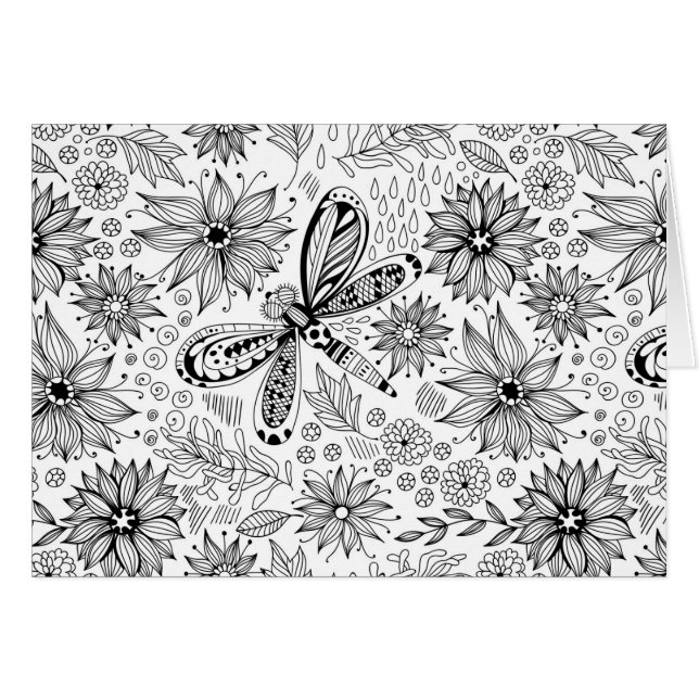 Doodle de libélula y flores (Anverso (Horizontal))
