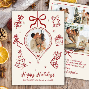 Doodle Dibujado a Mano Marfil Rojo Foto Navidad Fe