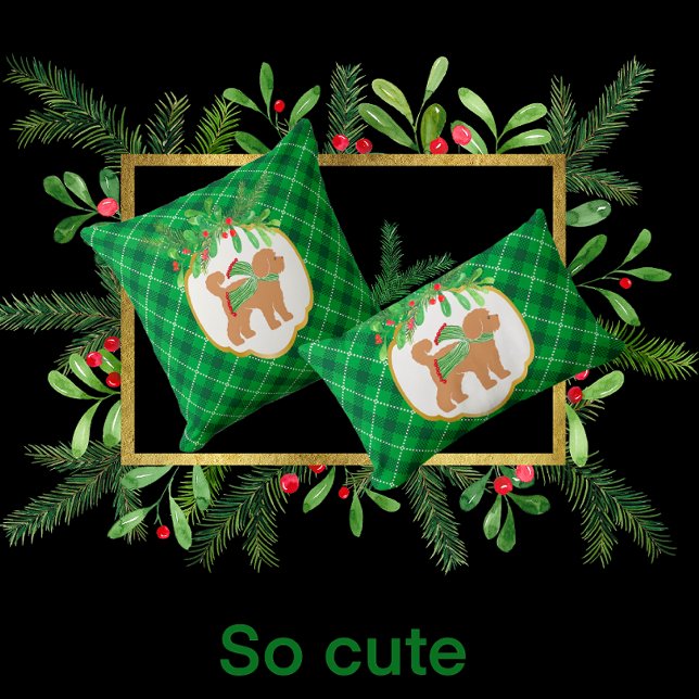 Doodle Dog Green Plaid Holiday Cojín decorativo (Subido por el creador)