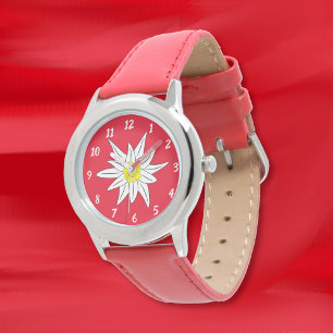 Doodle Edelweiss flor chico reloj rojo principiant