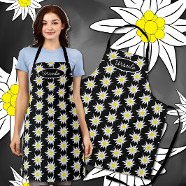 Doodle edelweiss imprimir delantal negro