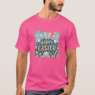 Doodle Floral Happy Easter Bunnies Mens Camiseta