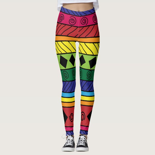 Doodle geométrico tribal colorido legging (Anverso)