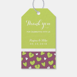Doodle Heart Pattern Boda Etiqueta de regalo Verde