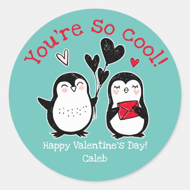 Doodle Penguin Valentine Pegatina (Anverso)